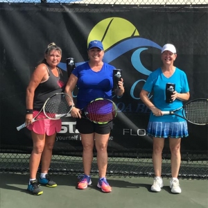 Winners and finalists of August's Women's Blast-Off Doubles Tournament at Racquet Club of Cocoa Beach