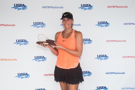 March 31, 2019 – Kerri Robison holds the trophy after winning first place in the 3.0 division during the USTA NTRP Nationals 18 & Over Men’s & Women’s 3.0, 3.5,4.0, 4.5 Singles at Academia Sanchez-Casal Florida in Naples, Florida.