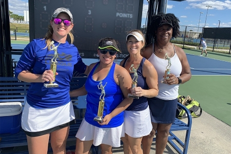 Women's 4.0 Doubles -- 1st Place: Jenn Wysocki, Samantha Gonzalez -- 2nd Place: Jennifer Carter, Jacqueline Harris