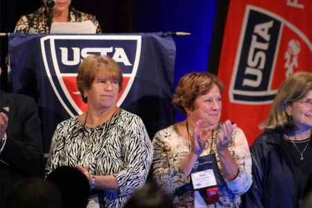 Susan Allshouse and fellow USTA Florida Board member Deb Anderson in 2014