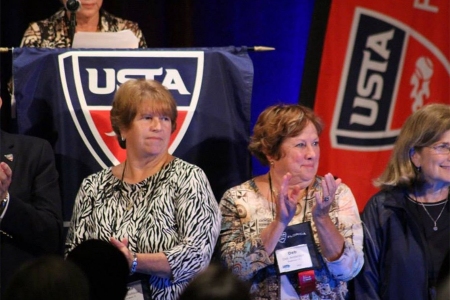 Susan Allshouse and fellow USTA Florida Board member Deb Anderson in 2014