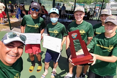 Manuel Rosales with students at the 2021 Florida High School State Championships