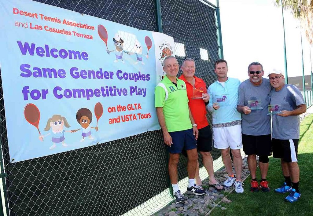 Winners of the inaugural same-gender couples’ doubles tournament held in Palm Springs, Calif.