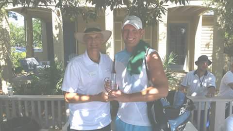Men's 30 Singles Winner Ben White (right) with Rosemary Head Professional Byron Townsend