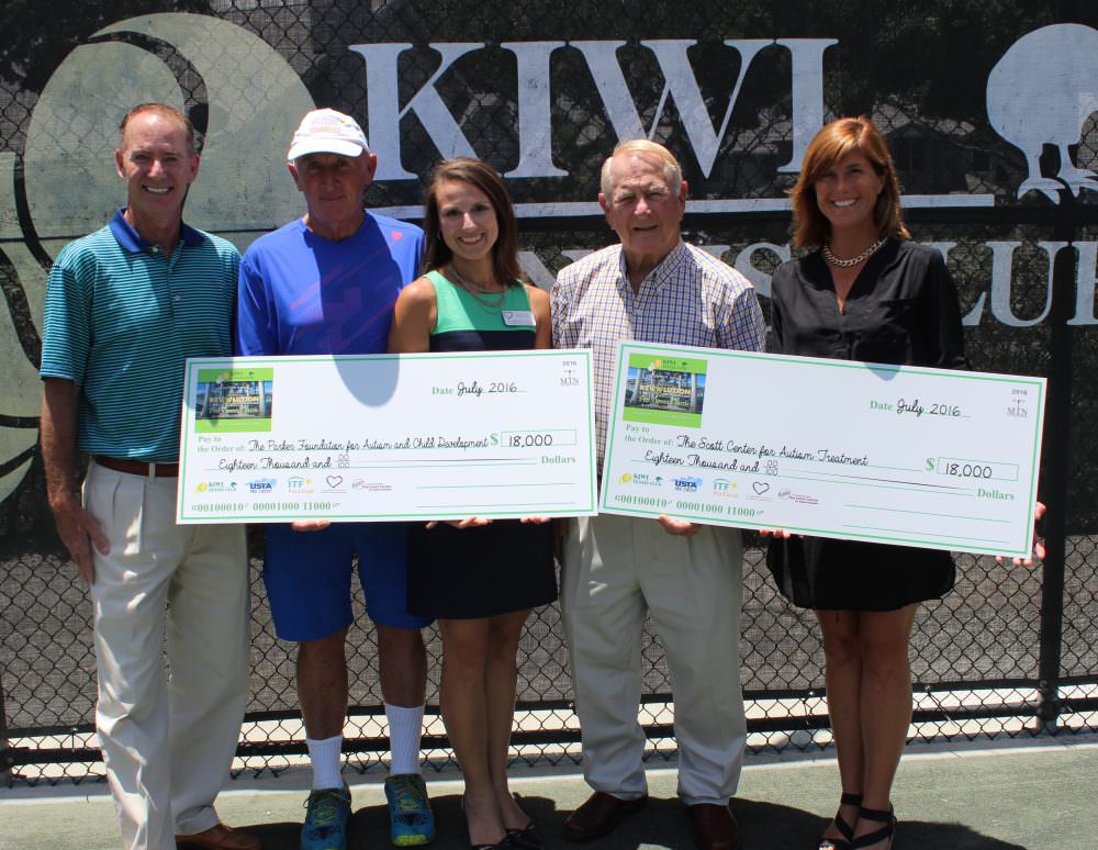 Left to right: President and COO for Revolution Technologies Kent Smith, General Manager of the Kiwi Tennis Club Murray Lilly, Assistant Director for The Parker Foundation Julia Tosi, Founder of the Kiwi Tennis Club Ed Scott, Director of External Relations for The Scott Center for Autism Treatment Courtenay Porter