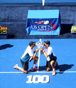 The Bryans after their US Open win (photo: Art Seitz)